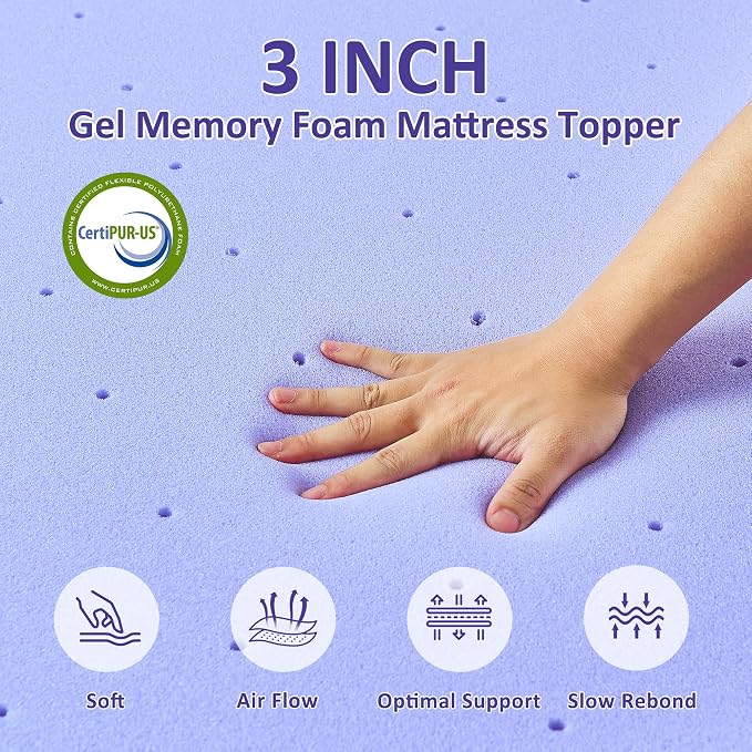 3 Inch Gel Memory Foam Mattress Topper Queen Size - Image 5