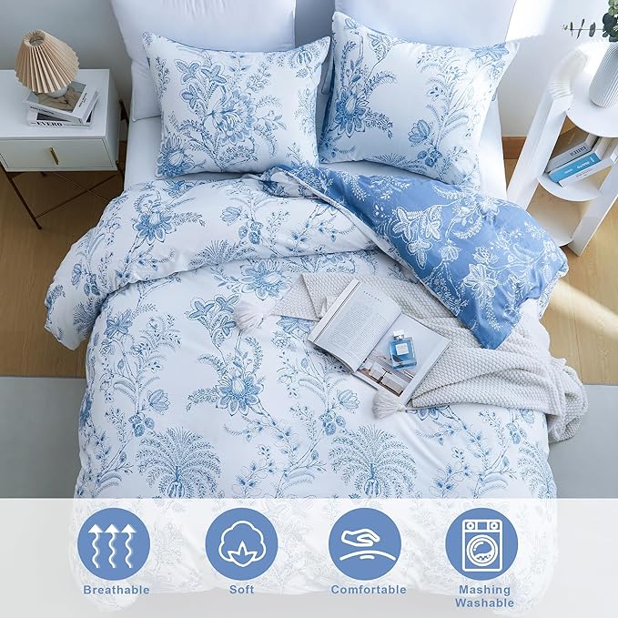 BOLINLIVING Floral Duvet Cover King Size 3 Pieces, Flower Duvet Cover - Image 4