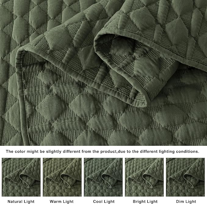 WDCOZY Olive Green Oversized California Cal King Size Quilt Bedding Set - Image 3