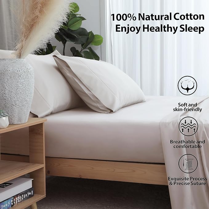 Full Size Fitted Sheet Only Light Beige, 100% Egyptian Cotton 600 Thread Count - Image 3