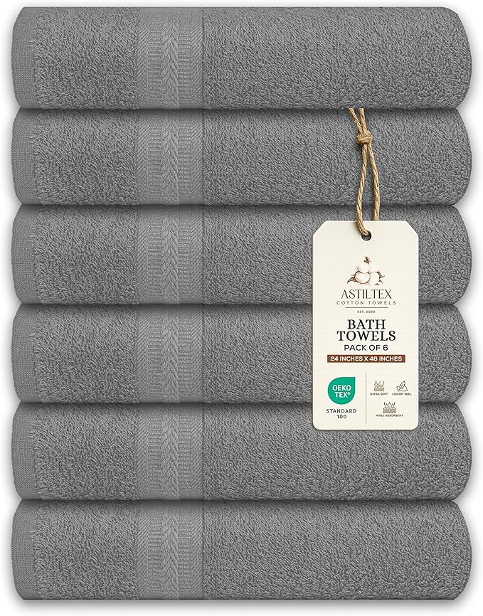 Medium Bath Towels Pack of 6 – 24x48 Inches – Soft, Quick Dry & Highly by ASTILTEXCottonTowels