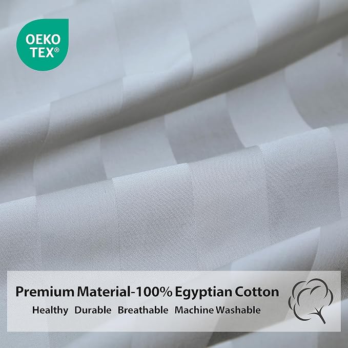 Twin Size Striped Fitted Sheet Only Gray Color, 100% Egyptian Cotton 600 Thread - Image 3