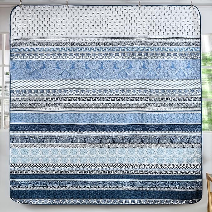 WONGS BEDDING Boho Quilt Set Queen Size, Lightweight Microfiber Bedspread - Image 5