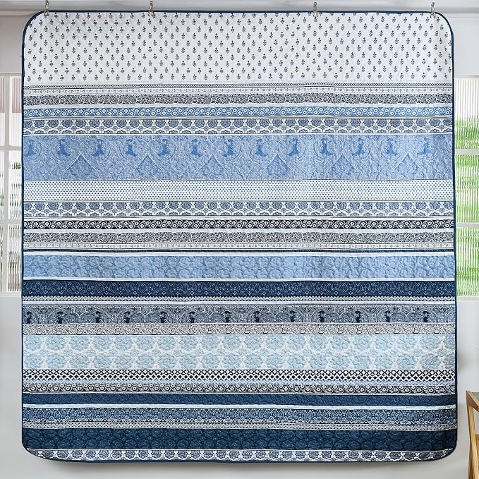 WONGS BEDDING Boho Quilt Set King Size, Lightweight Microfiber Bedspread - Image 5