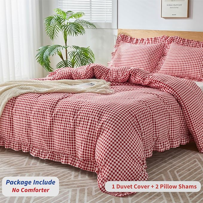 Gingham Duvet Cover Queen Size, 3 Pieces Soft Breathable Microfiber Plaid - Image 3