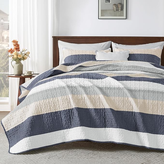 Andency King Size Quilt Set Yellow Blue, 3 Pieces Summer Ultra Soft Lightweight by Andency