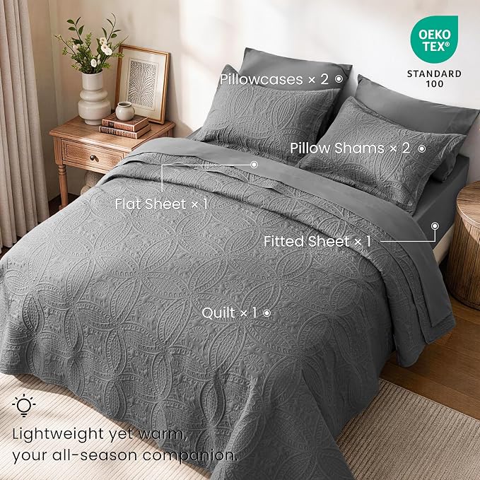 Love's cabin King Quilt Set Grey, Bed in a Bag King Size Bedding 7 Pieces - Image 2