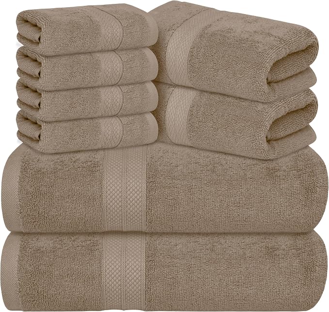Avalon Towels Luxury 8 Piece Beige Towels Set, 2 Bath Towels, 2 Hand Towels and by AvalonTowels
