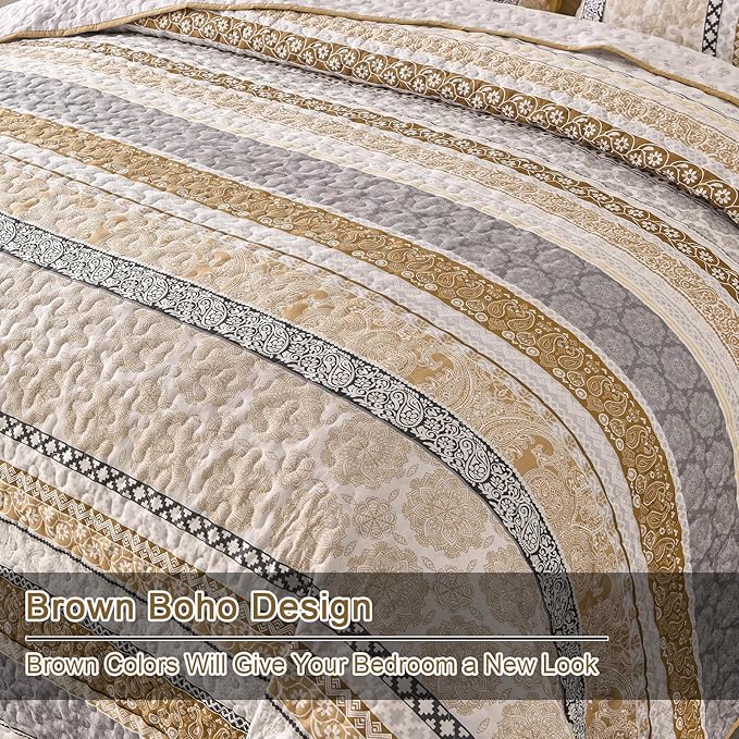 WONGS BEDDING Boho Quilt Set Queen Size, Lightweight Bedspread Coverlet Bedding - Image 6