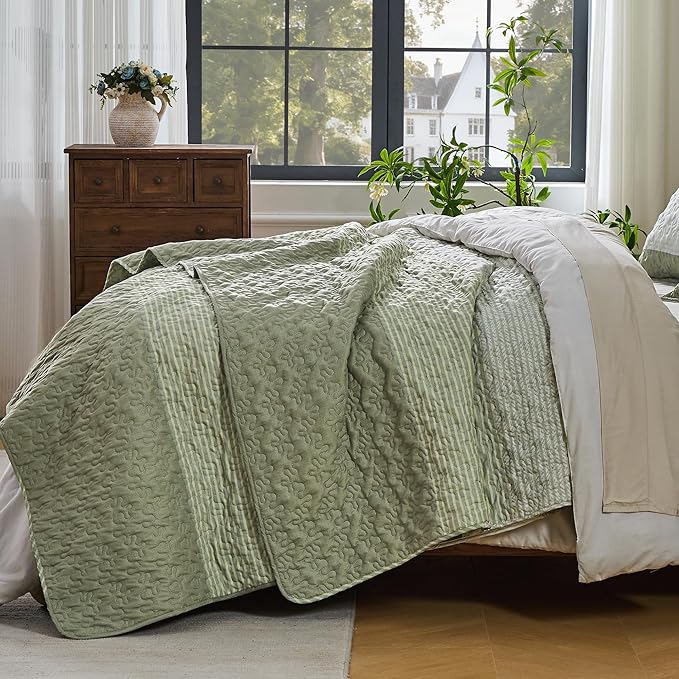 Andency King Size Quilt Set Weat Green, 3 Pieces Summer Ultra Soft Lightweight - Image 2