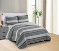 Brilliant Sunshine Multi Grey Stripes Patchwork, 3-Piece Quilt Set by BrilliantSunshine