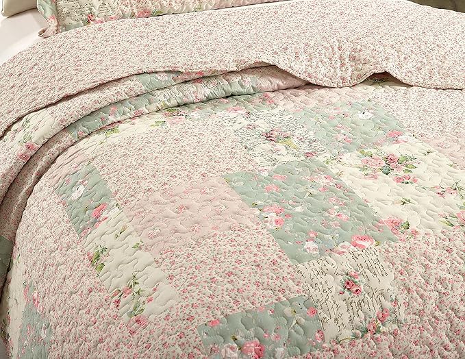 Brilliant Sunshine Rose and Sage Quilt Set, 2-Piece Bedding Sets, Traditional - Image 6