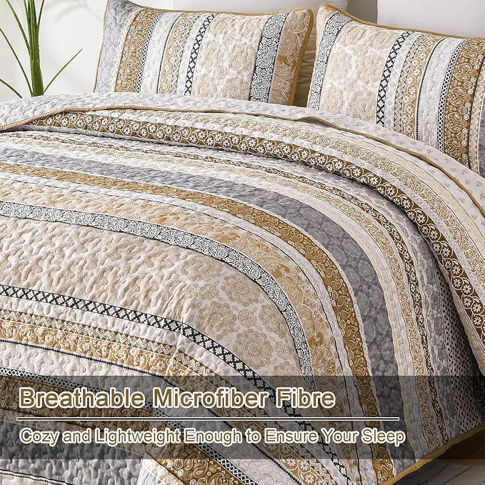 WONGS BEDDING Boho Quilt Set Full Size, Lightweight Microfiber Bedspread - Image 5