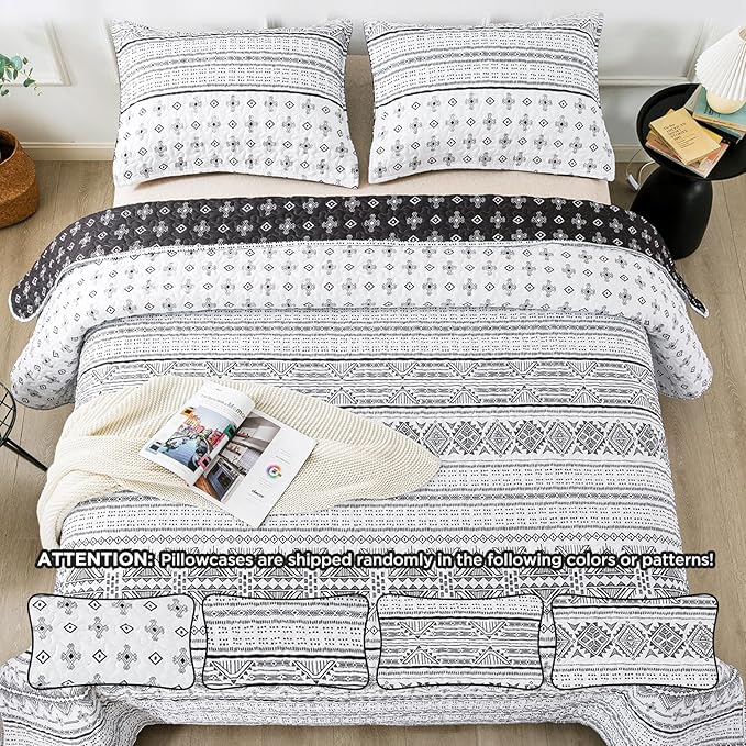Andency Black White Quilts Queen Size, 3 Pieces Queen Quilt Bedding Set Boho - Image 6