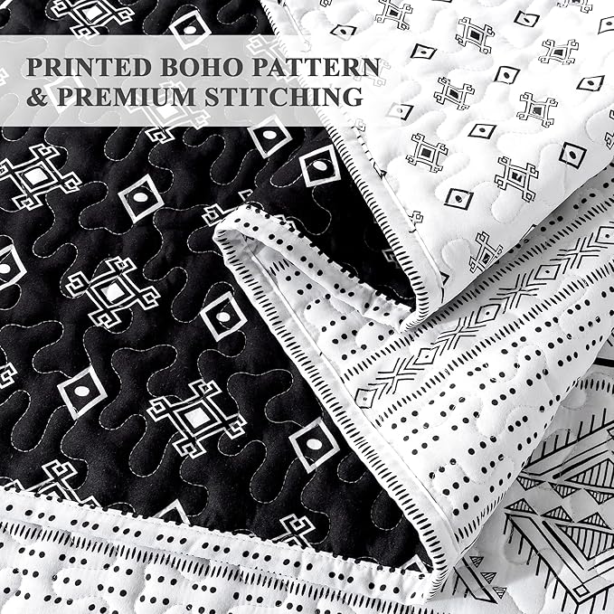 Andency Black White California King Quilt Set, 3 Pieces Boho Lightweight Soft - Image 5