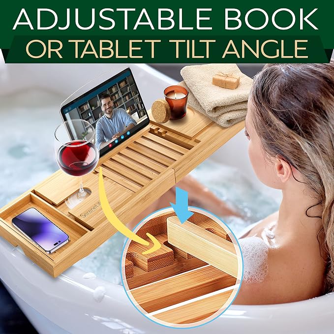 SereneLife Premium Bathtub Tray Caddy, Expandable Bath Tray, Unique House - Image 6