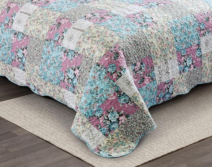 Brilliant Sunshine Lilac Rose Toile Quilt Set, 3-Piece Bedding Sets, - Image 4