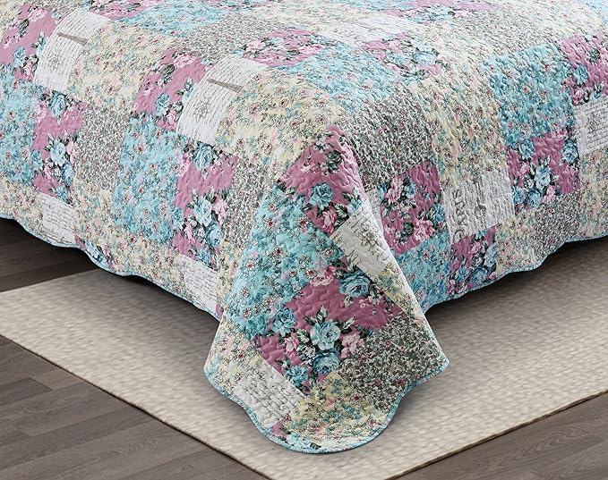 Brilliant Sunshine Lilac Rose Toile Quilt Set, 3-Piece Bedding Sets, - Image 4