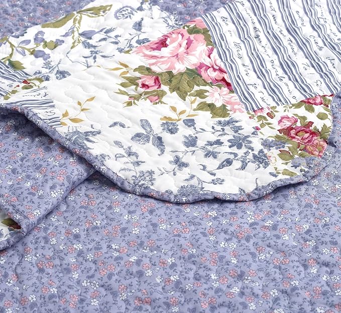 Brilliant Sunshine Rose Violet Patchwork, 3-Piece Quilt Set - Image 5