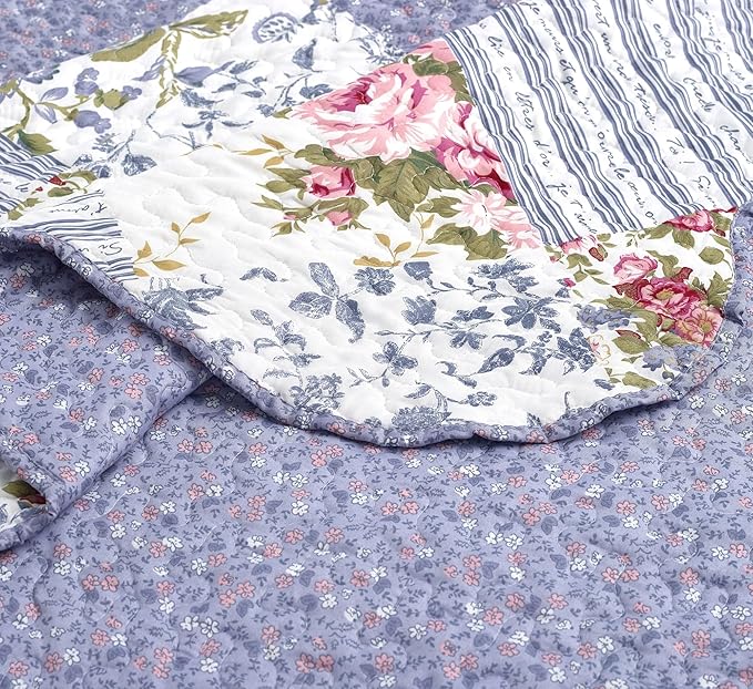 Brilliant Sunshine Rose Violet Patchwork, 3-Piece Quilt Set - Image 5