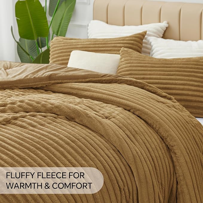 BEDELITE Fleece Twin Comforter Set -Super Soft & Warm Fluffy Brown Bedding - Image 6