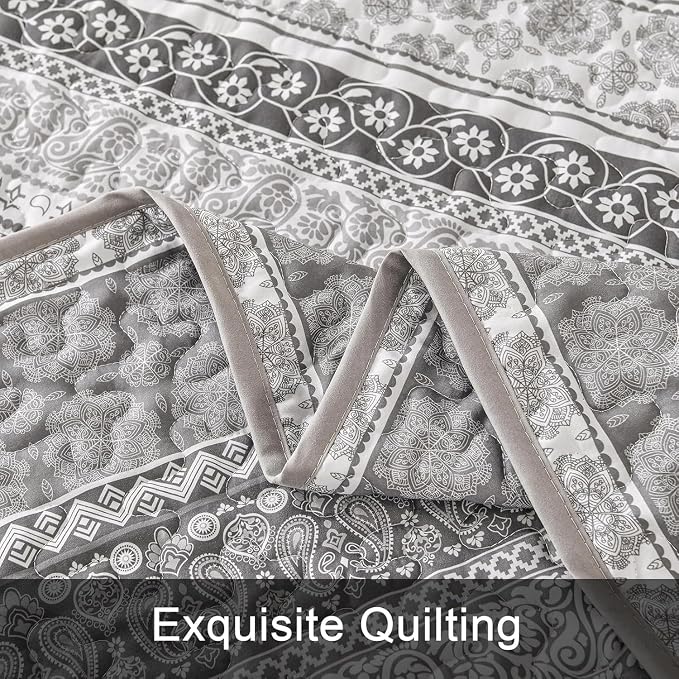WONGS BEDDING Boho Quilt Set Full Size, Lightweight Microfiber Bedspread - Image 7