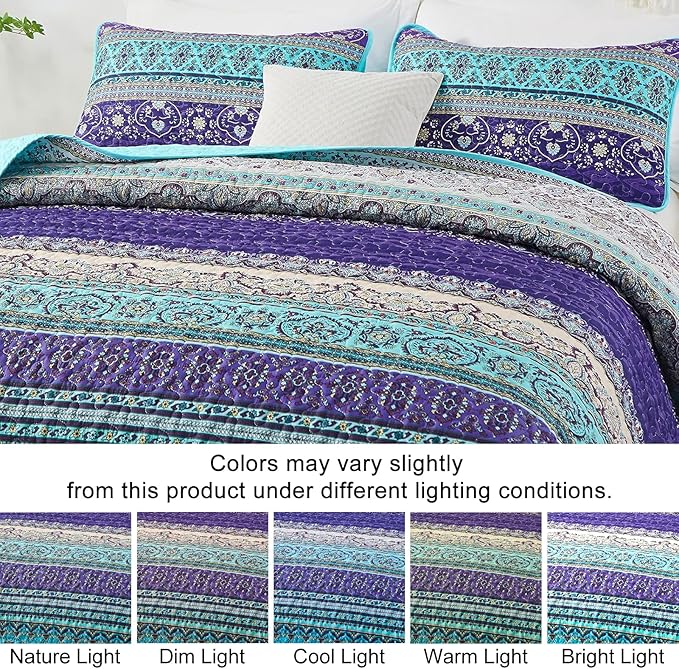 WONGS BEDDING Boho Quilt Set, Lightweight Microfiber Bed Decor Bedspread - Image 4