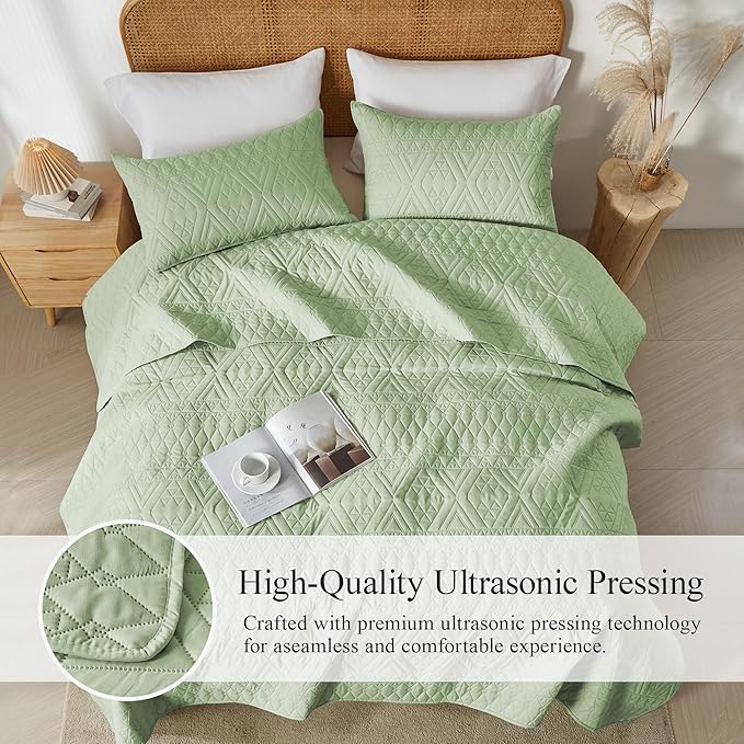 akkialla King/Cal King Size Quilt Bedding Set, Sage Green Lightweight - Image 5