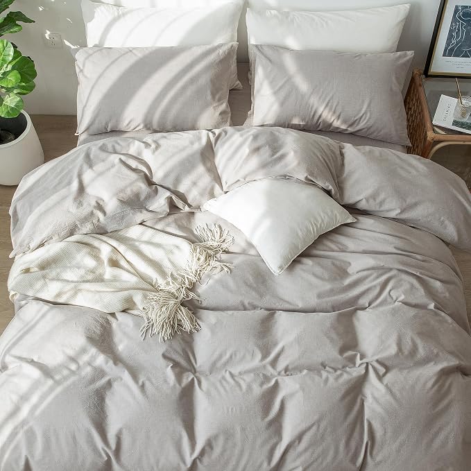 MooMee Bedding Duvet Cover Set 100% Washed Cotton Linen Like Textured - Image 5