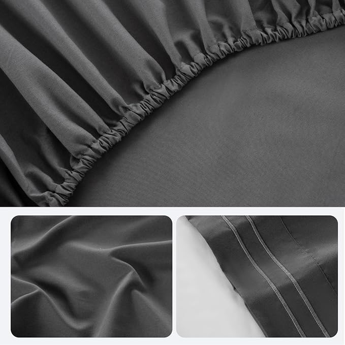 ROSE&RISY Dark Grey Full Sheet Set, 4 Pieces Soft Bedding Sheet Set, Breathable - Image 7