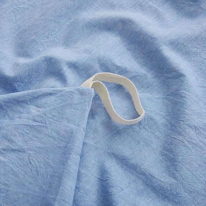 LOVQUE Light Blue Cotton Duvet Cover Twin Size, Linen Like Natural Bedding Set - Image 5