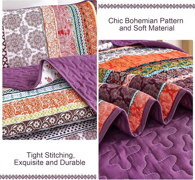 WONGS BEDDING Boho Quilt Set King Size, Lightweight Soft Microfiber Bedding Set - Image 5