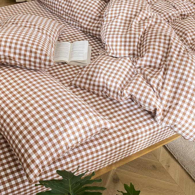 MooMee Gingham Duvet Cover Set 100% Washed Cotton Linen Like Textured - Image 9