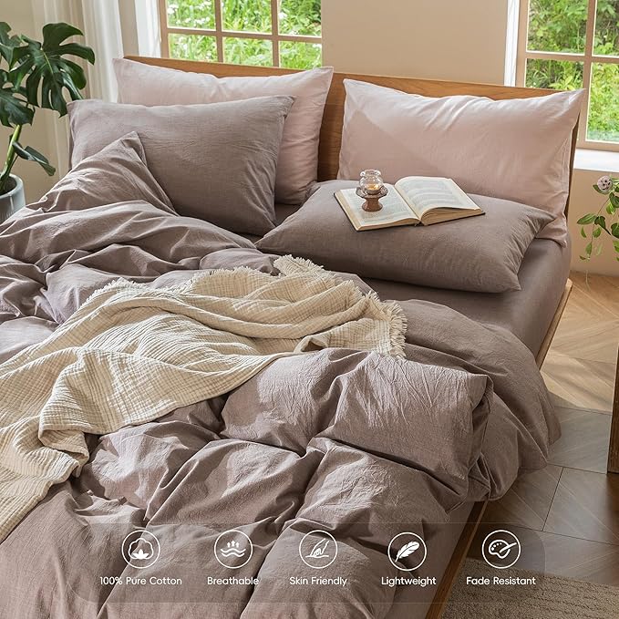 MooMee Bedding Duvet Cover Set 100% Washed Cotton Linen Like Textured - Image 4