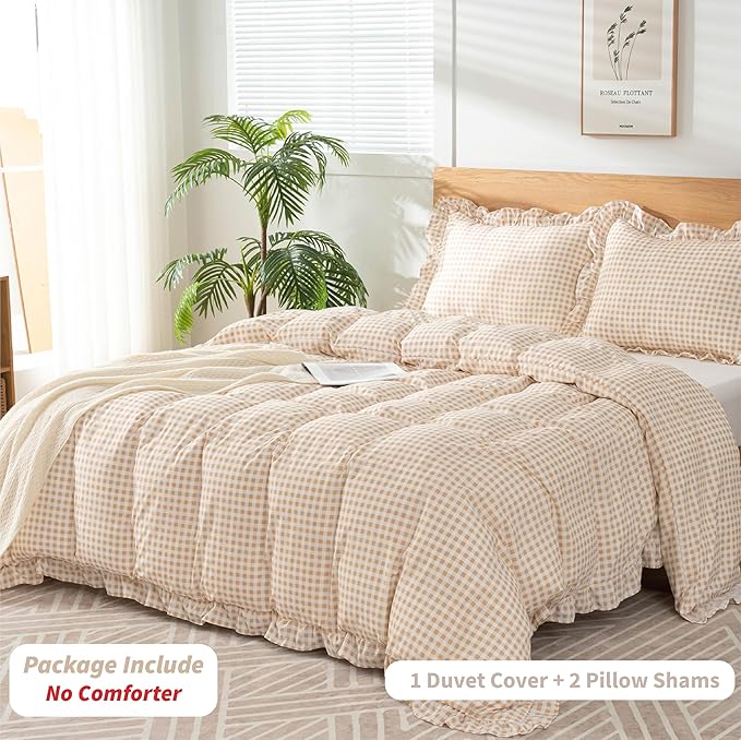 Gingham Duvet Cover King Size, 3 Pieces Soft Breathable Microfiber Plaid - Image 3
