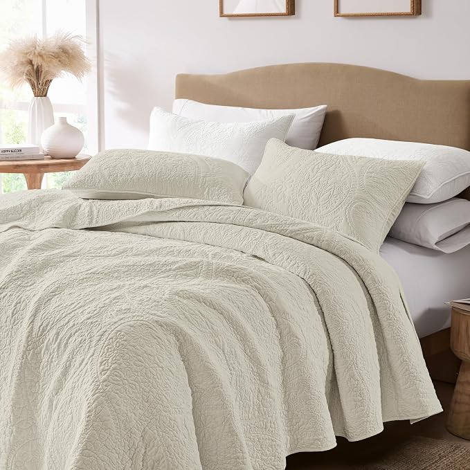 palassio Beige Paisley 100% Cotton Quilt Queen Size Bedding Sets - Image 6