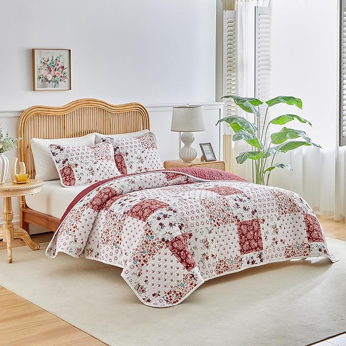 Joyreap 3 Pieces Quilt Set California King, 102x114 inches- Floral Patchwork - Image 2