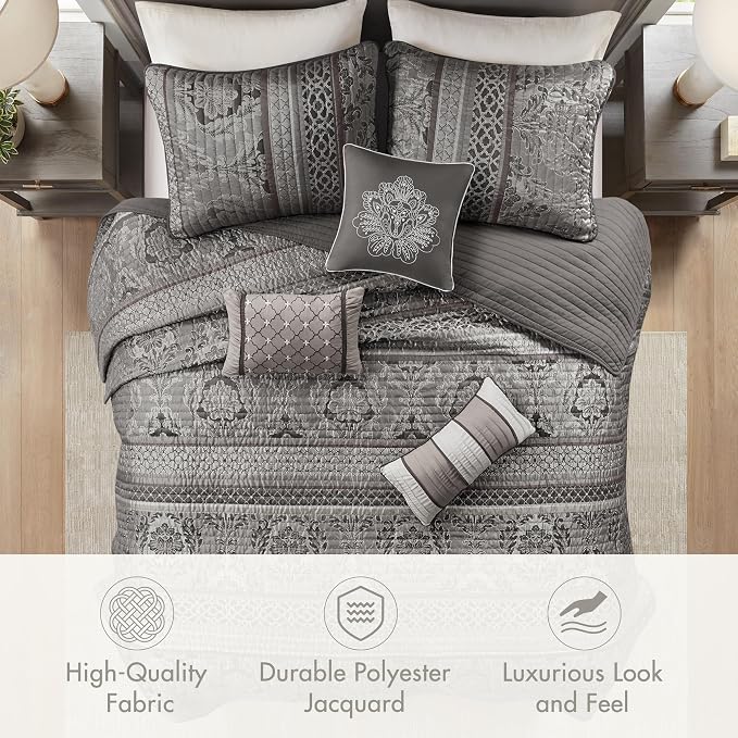 Madison Park Quilt Traditional Damask Design All Season, Lightweight Coverlet - Image 3
