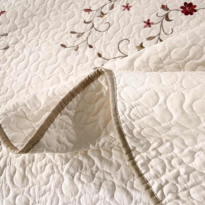 Quilt Set Floral Leaves 3D Embroidery Pattern 3 PCS Cotton Reversible Quilted - Image 9