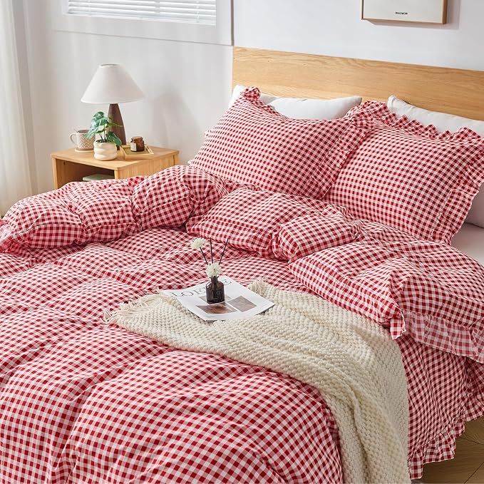 Gingham Duvet Cover King Size, 3 Pieces Soft Breathable Microfiber Plaid - Image 6