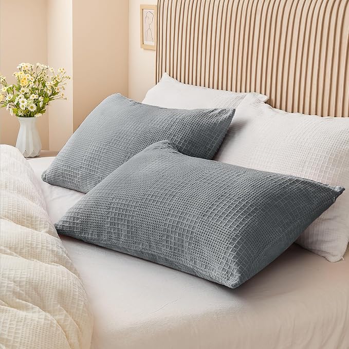 BEDELITE Flannel King Size Pillow Cases Set of 2, Decorative Waffle Weave - Image 9