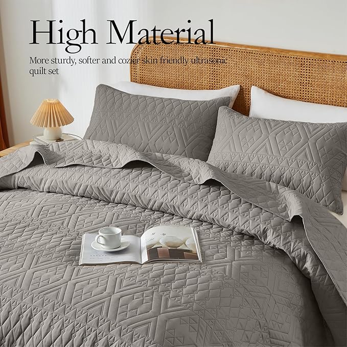 akkialla Twin Size Quilt Bedding Set, Dark Grey Lightweight Microfiber Soft - Image 3