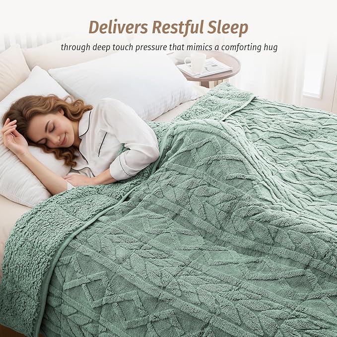 Wemore Jacquard Fleece Weighted Blanket Queen Size 60" x 80" 20lbs, Ultra Soft - Image 2