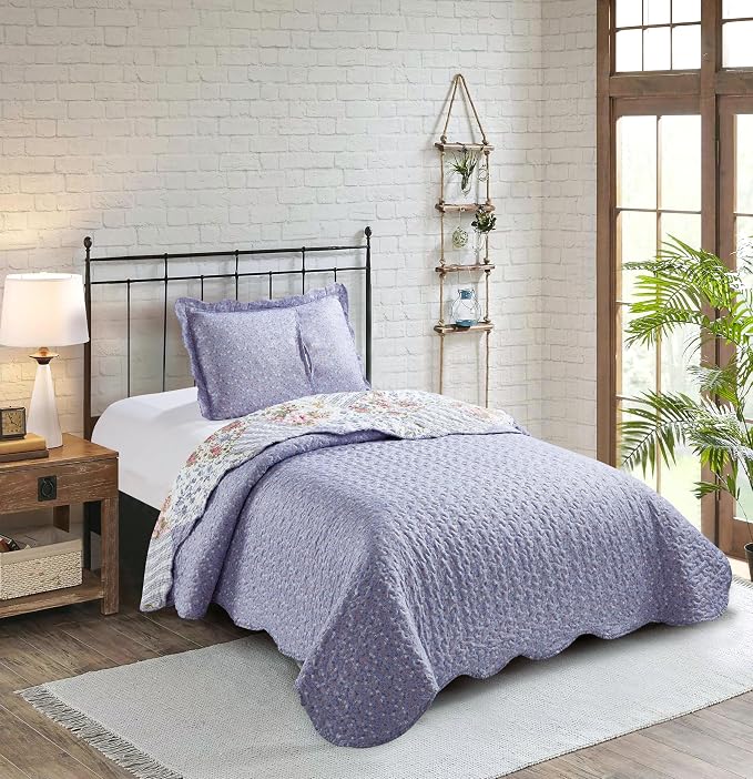 Brilliant Sunshine Rose Violet Patchwork, 2-Piece Quilt Set - Image 2
