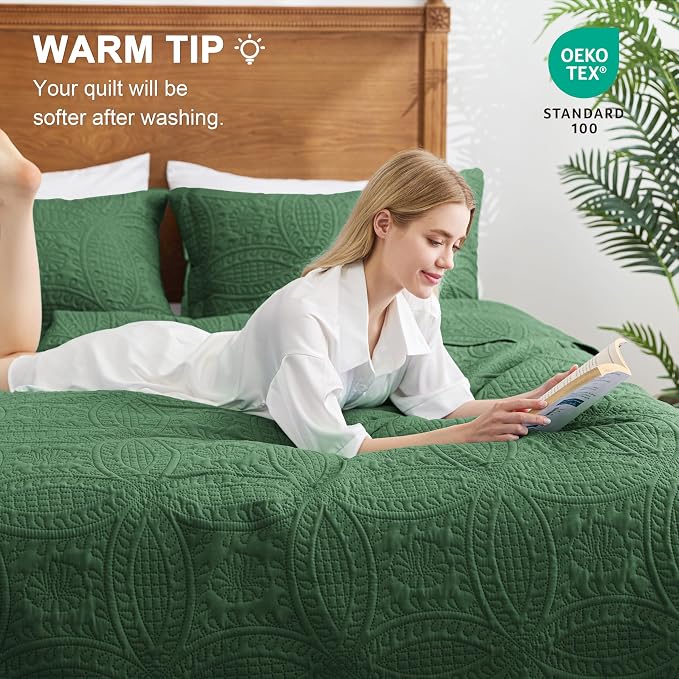 Love's cabin Oversized King Size Quilt Bedding Set Olive Green Bedspreads - Image 4