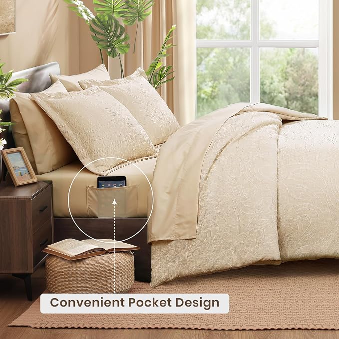 Monbix Full Size Comforter Set, Birch Marble Pattern Bedding Comforter - Image 4