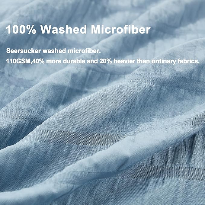 AveLom Grayish Blue Duvet Cover Full, 3 Pieces, Seersucker Tripe Soft Washed - Image 3