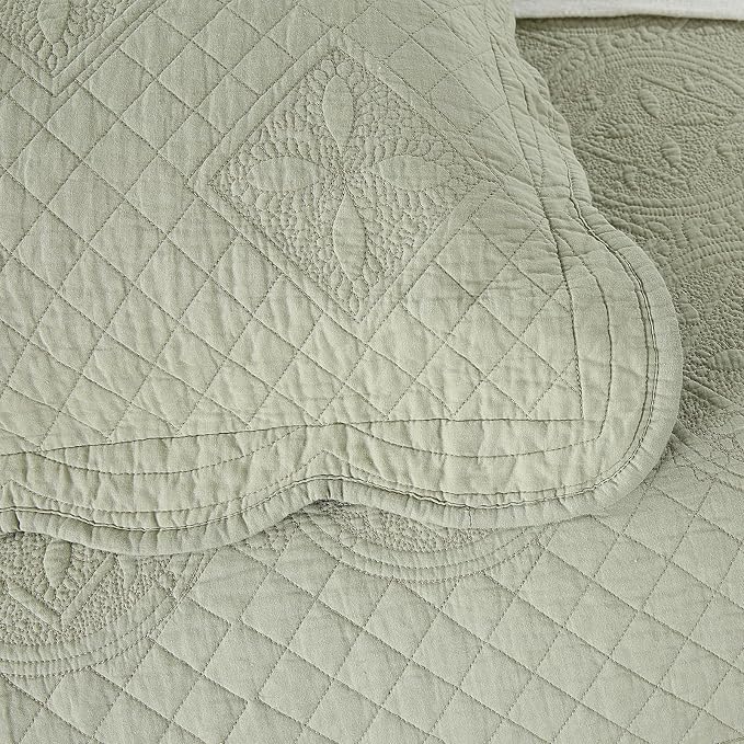 ROOMLIFE Quilt Set Full Size 3D Floral Embroidery Pattern 3-Piece Cotton - Image 8