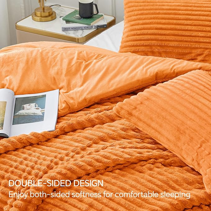BEDELITE Fleece Queen Comforter Set -Super Soft & Warm Fluffy Burnt Orange - Image 4