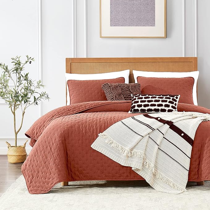 ROARINGWILD Burnt Orange Quilt Sets Queen Size by ROARINGWILD